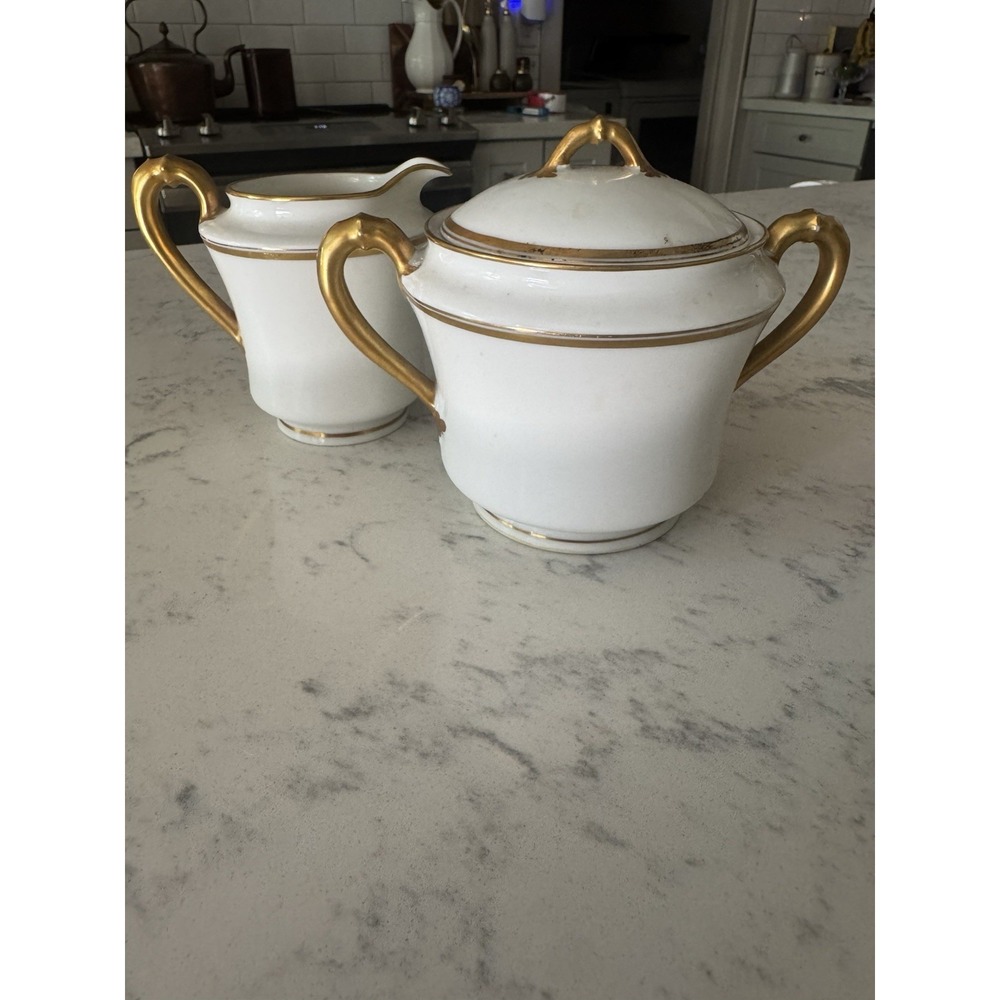 VTG Haviland Limoges porcelain creamer & sugar bowl set. Schleiger 1125 pattern